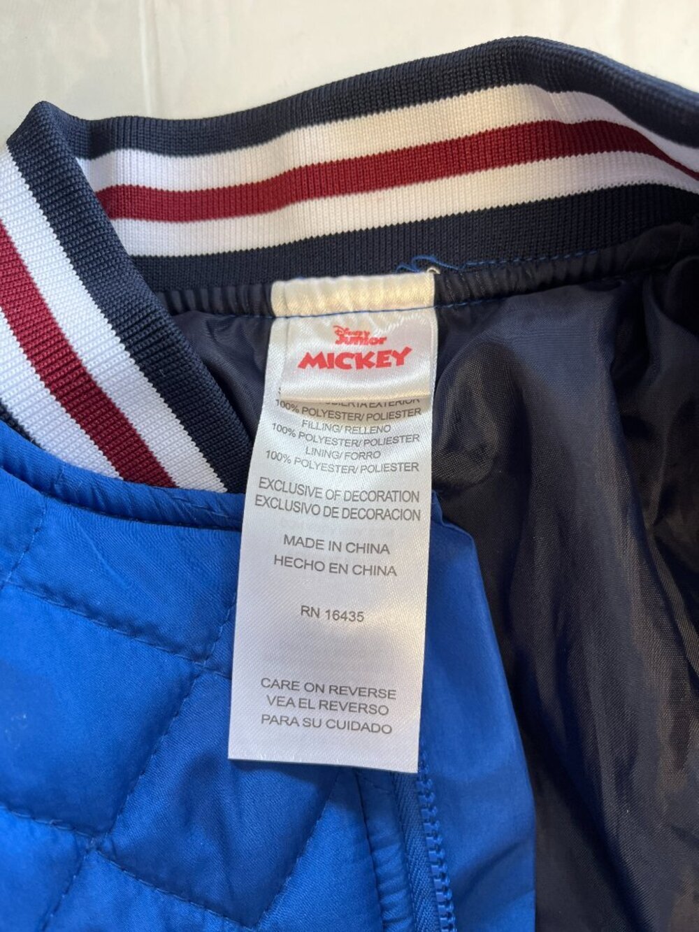 Disney Junior Mickey Mouse Quilted Varsity Bomber Jacket Blue 2T Toddler Zip - Picture 6 of 6